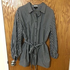 Gray Blouse with White Stripes